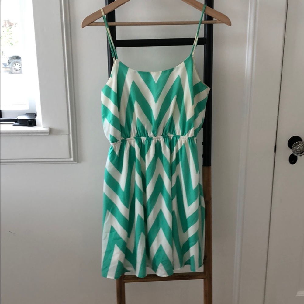 Teal and white chevron dress